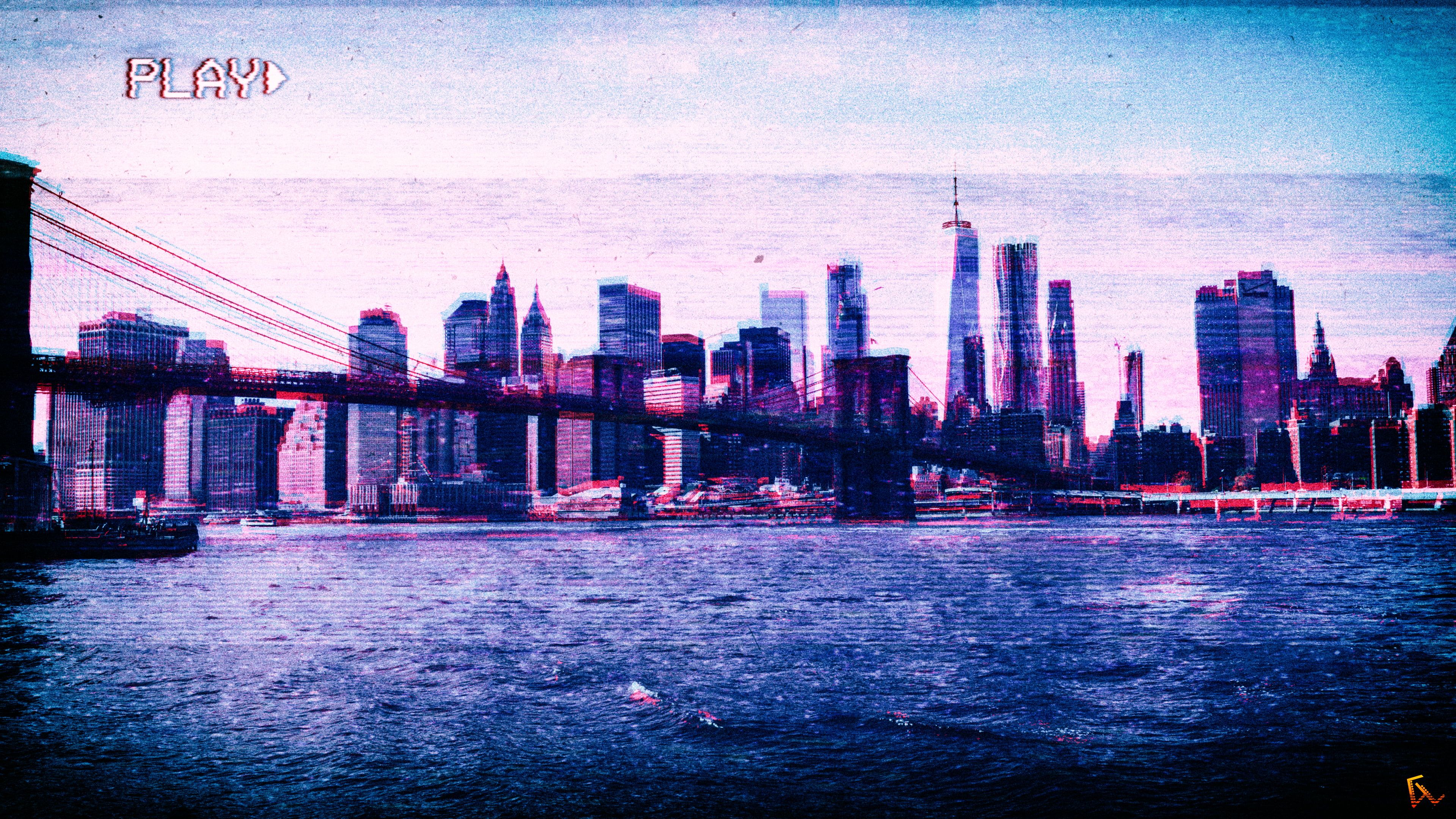 Skyline città rosa vaporwave, 3840x2160 UHD, PC 4K