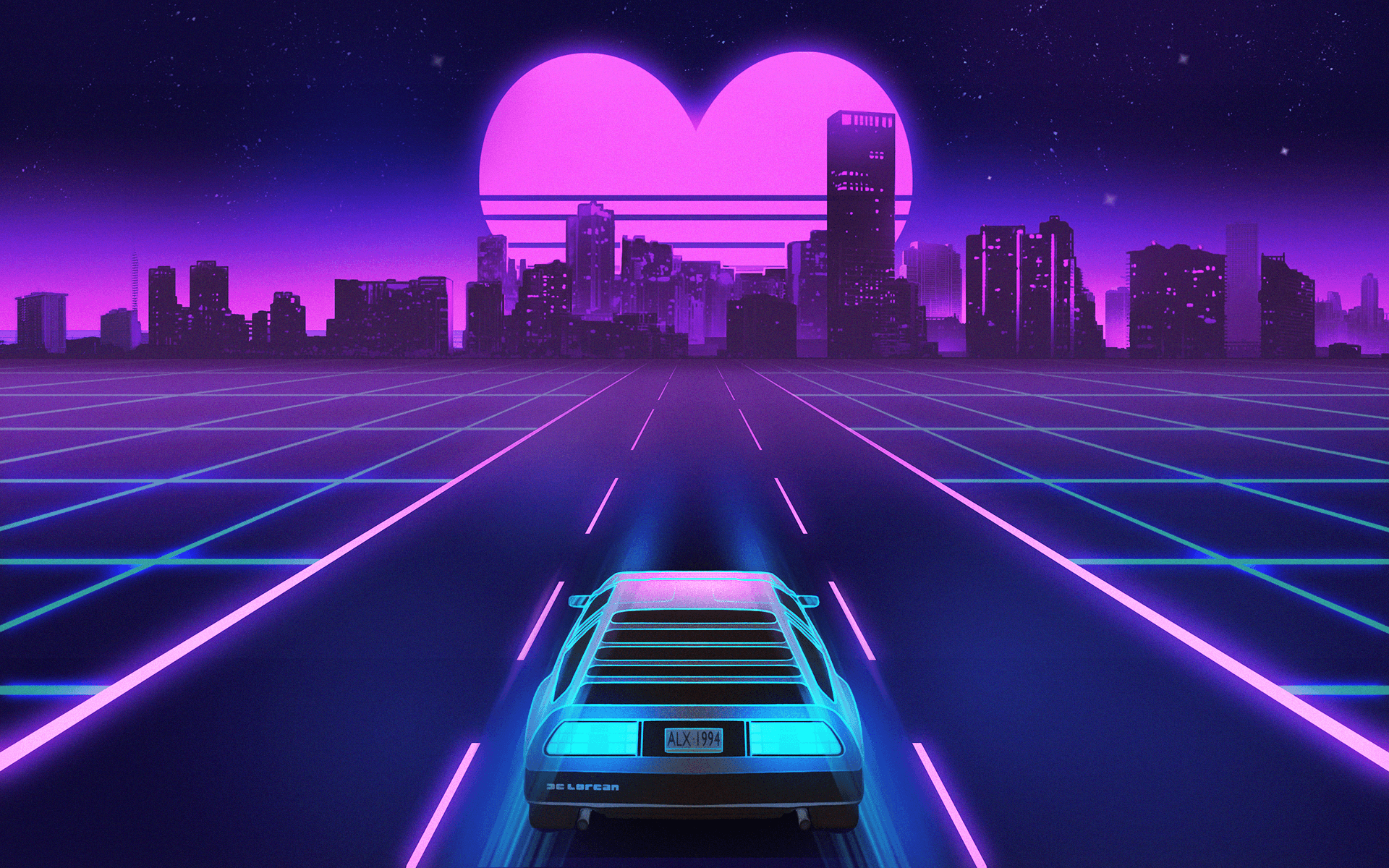 Auto DeLorean skyline vaporwave, 1920x1200 WUXGA, Laptop