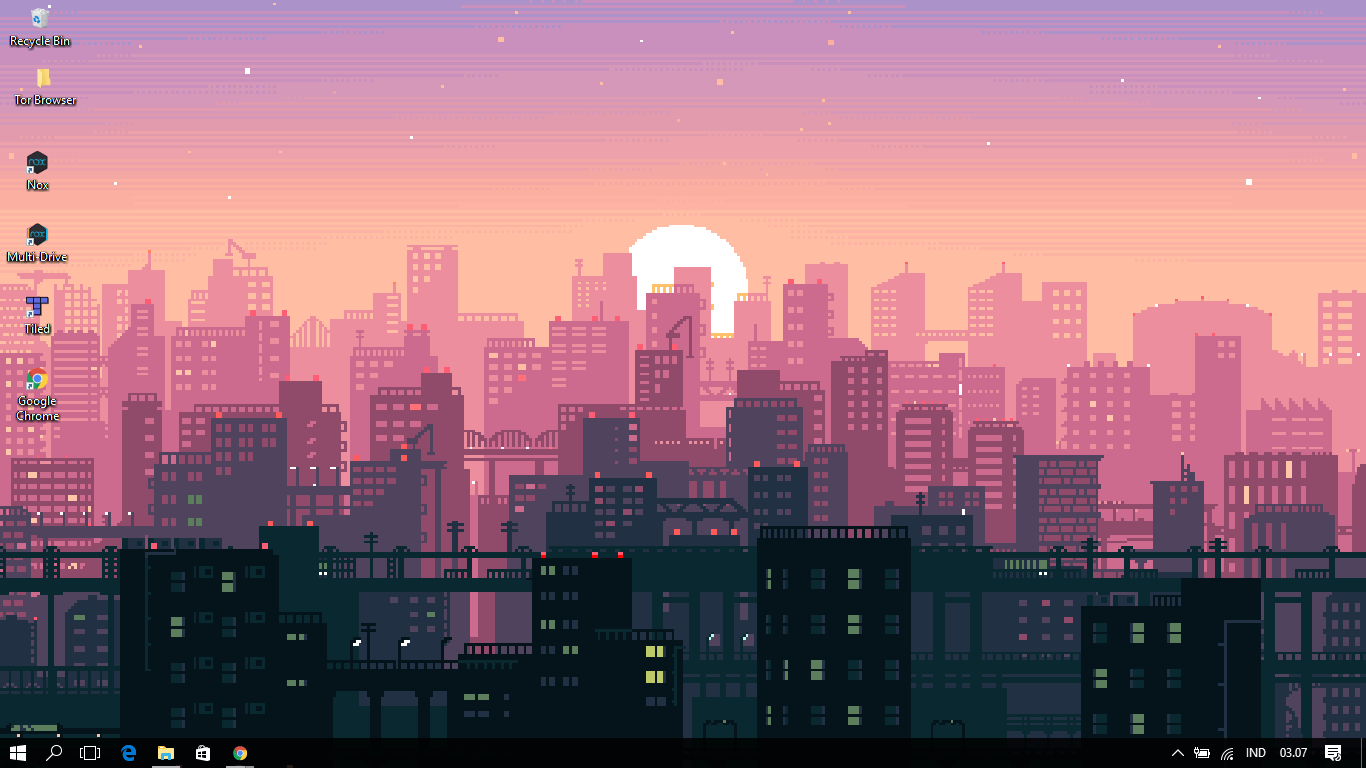 Città pixel art vaporwave, 1366x768 720p, iMac