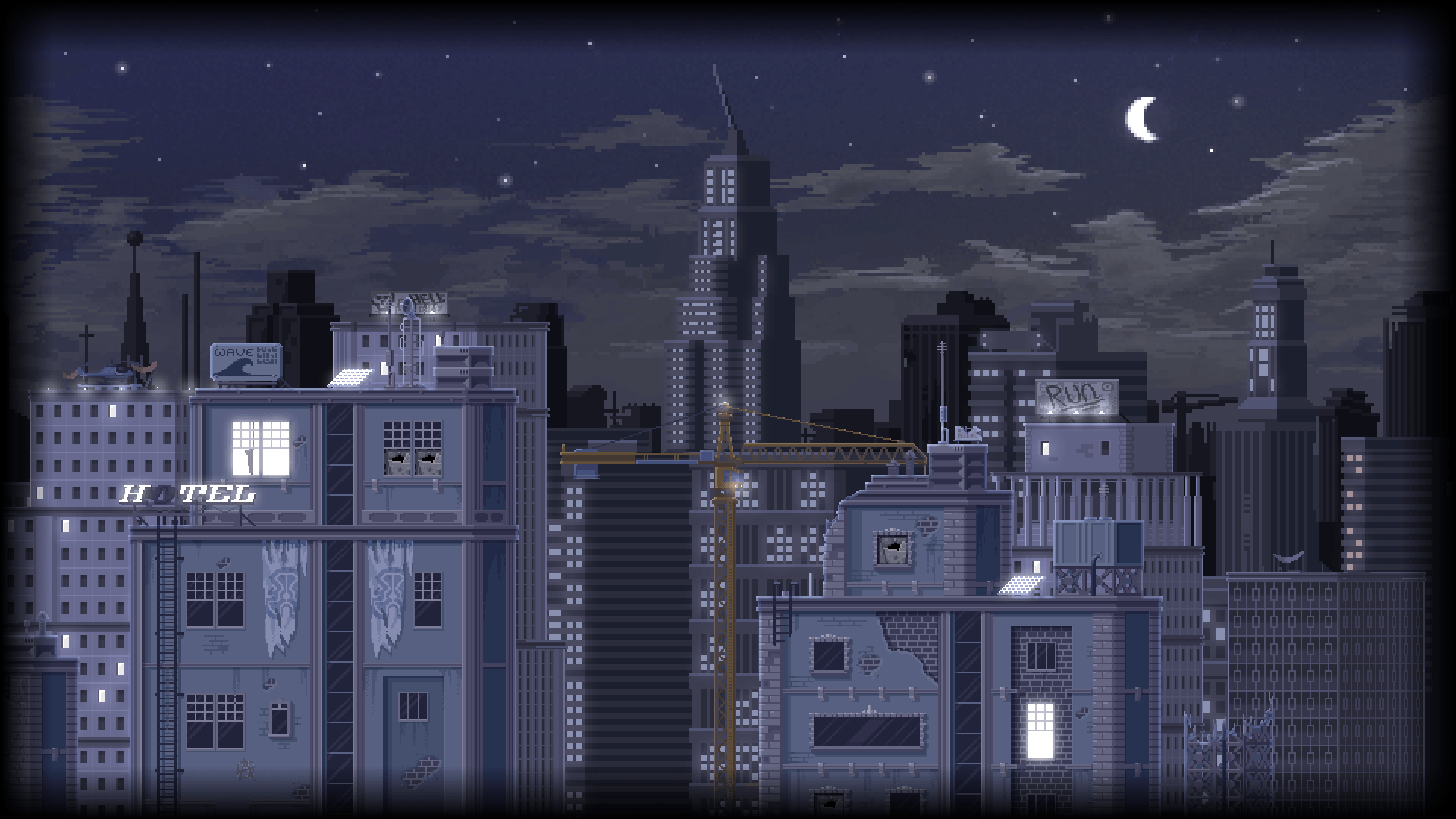 Città pixel art notturna, 1920x1080 Full HD, Laptop