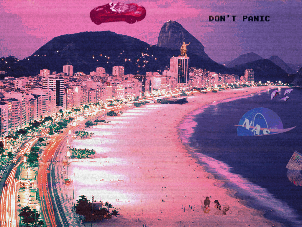 Città vaporwave rosa con spiaggia, 1024x768 HD, iMac