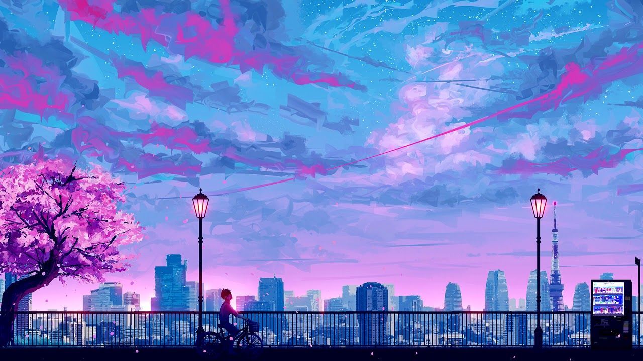 Città vaporwave al tramonto, 1280x720 720p, PC
