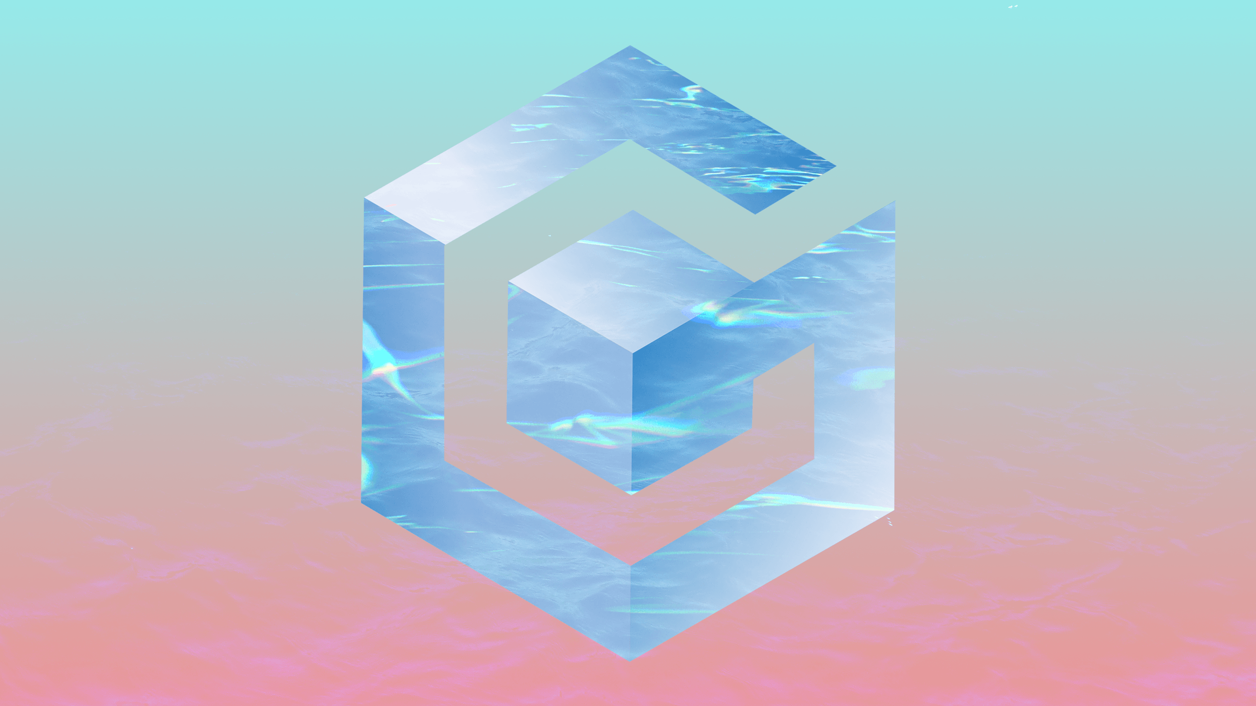 Logo esagonale acqua vaporwave, 2560x1440 2K, Desktop