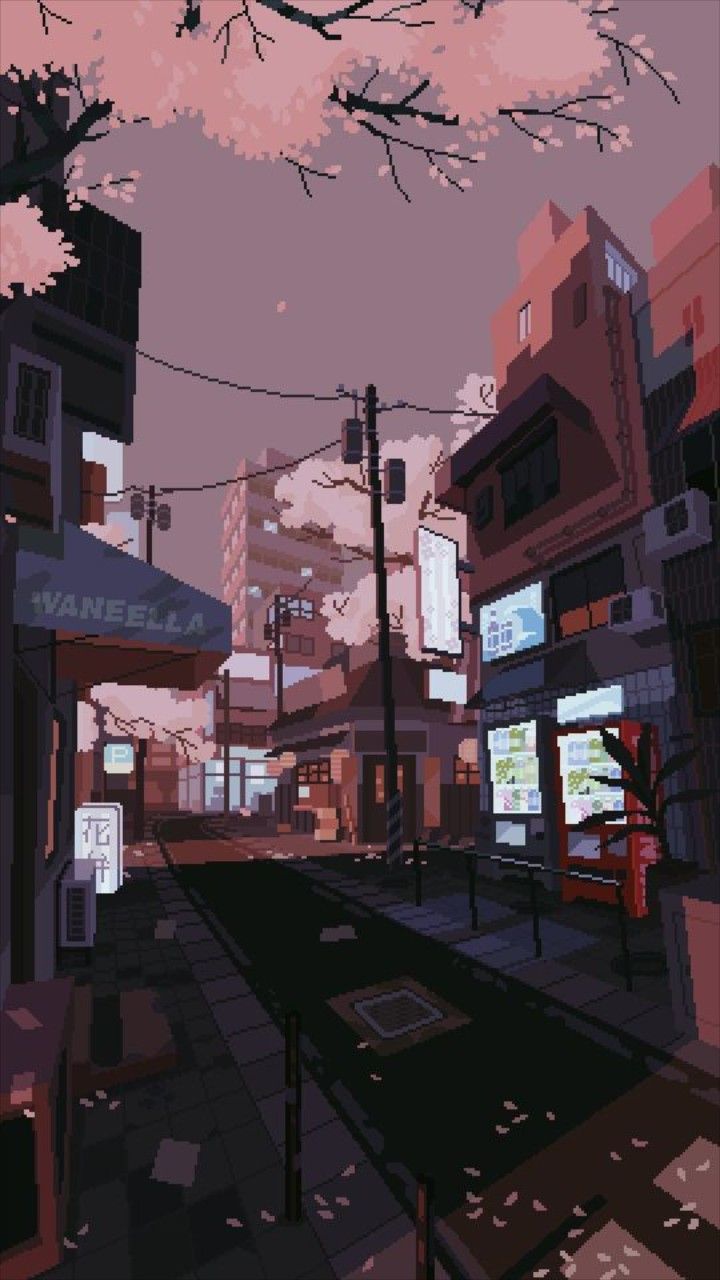 Strada pixel art sakura, 720x1280 Full HD Verticale, iPhone