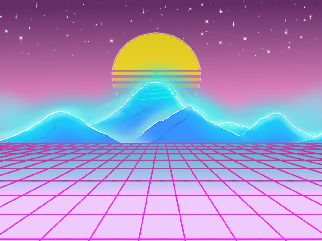 Montagne neon con sole vaporwave, 1024x768 HD, Desktop