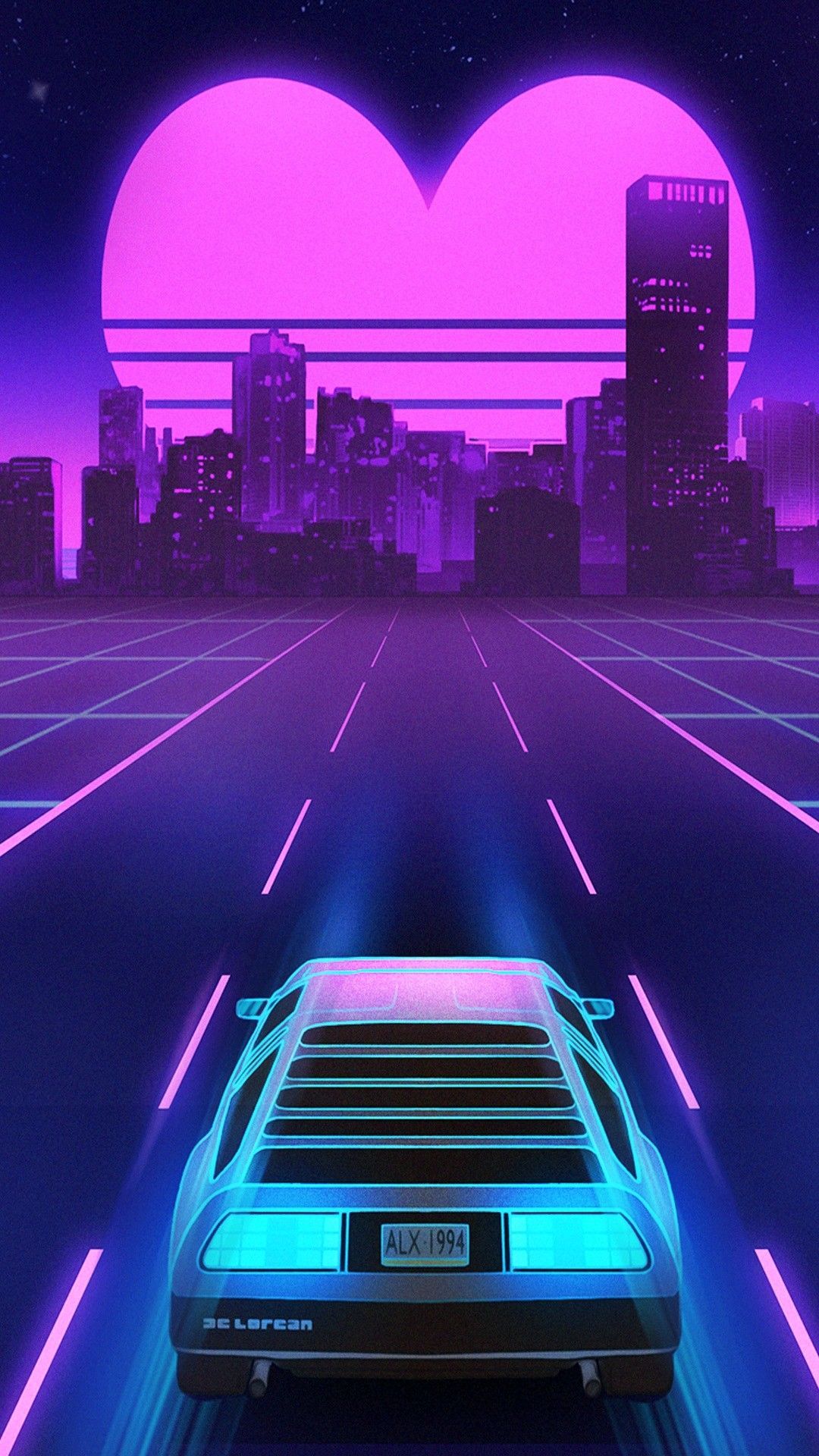 Auto retro skyline vaporwave neon, 1080x1920 Full HD Verticale, Smartphone