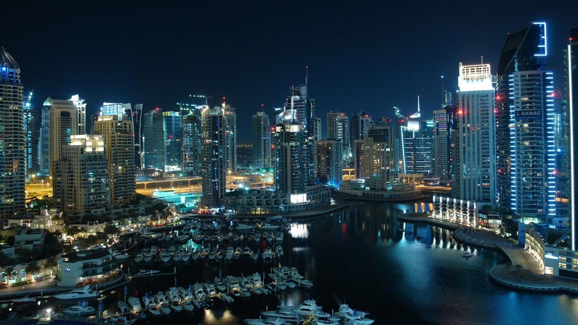 Skyline Dubai notturno grattacieli, 1920x1080 Full HD, Laptop