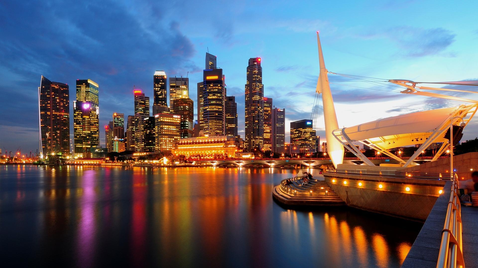 Skyline Singapore al tramonto, 1920x1080 1080p, Desktop