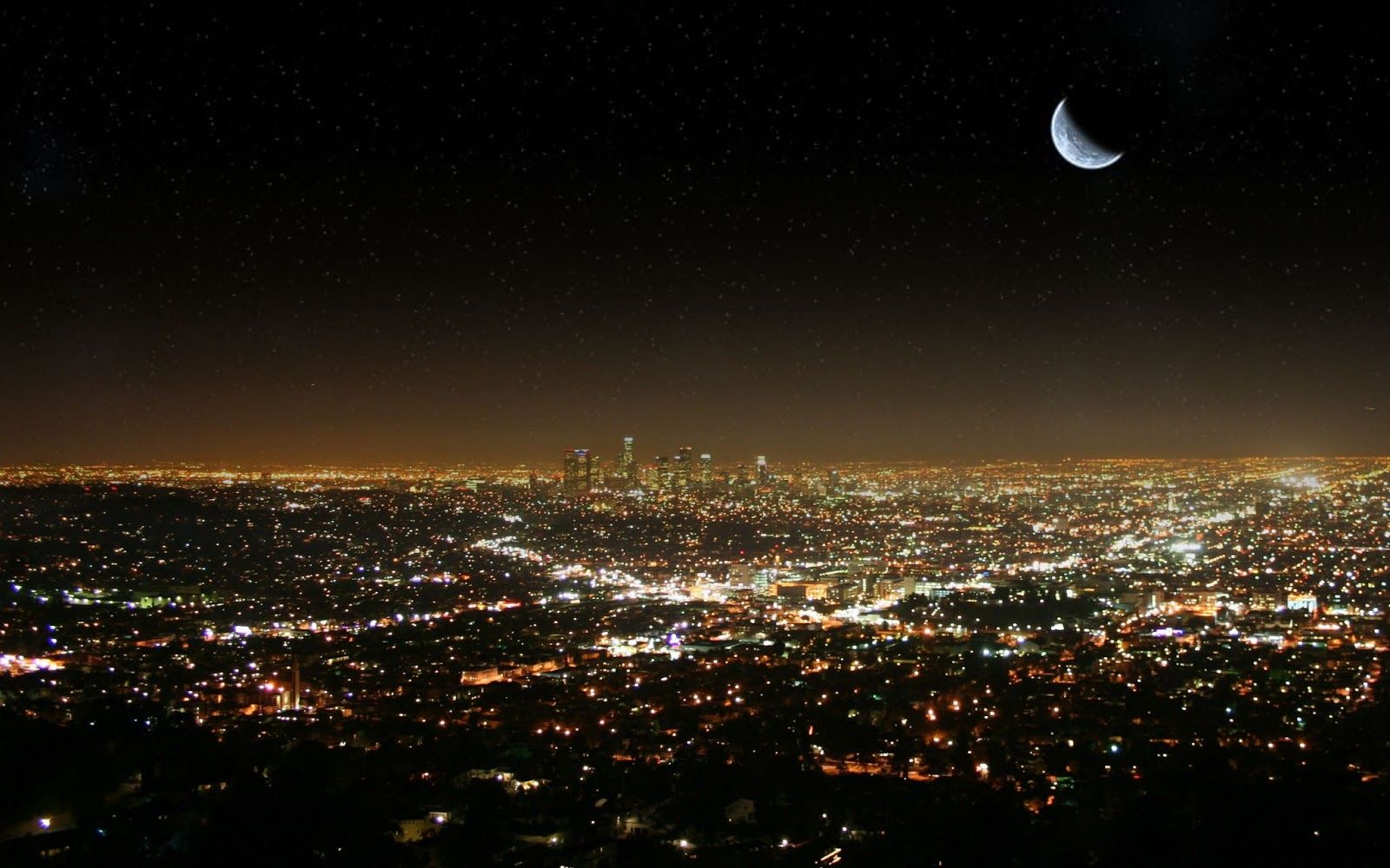 Città di notte con luna, 1600x1000 HD Ready, Desktop
