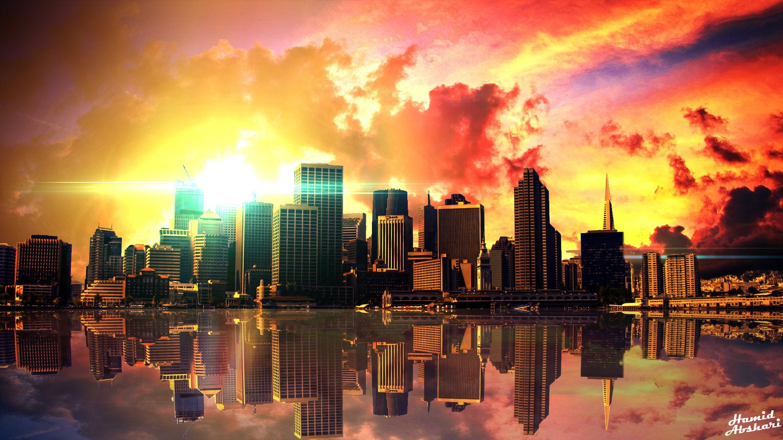 Skyline città al tramonto, 1600x900 HD Ready, PC