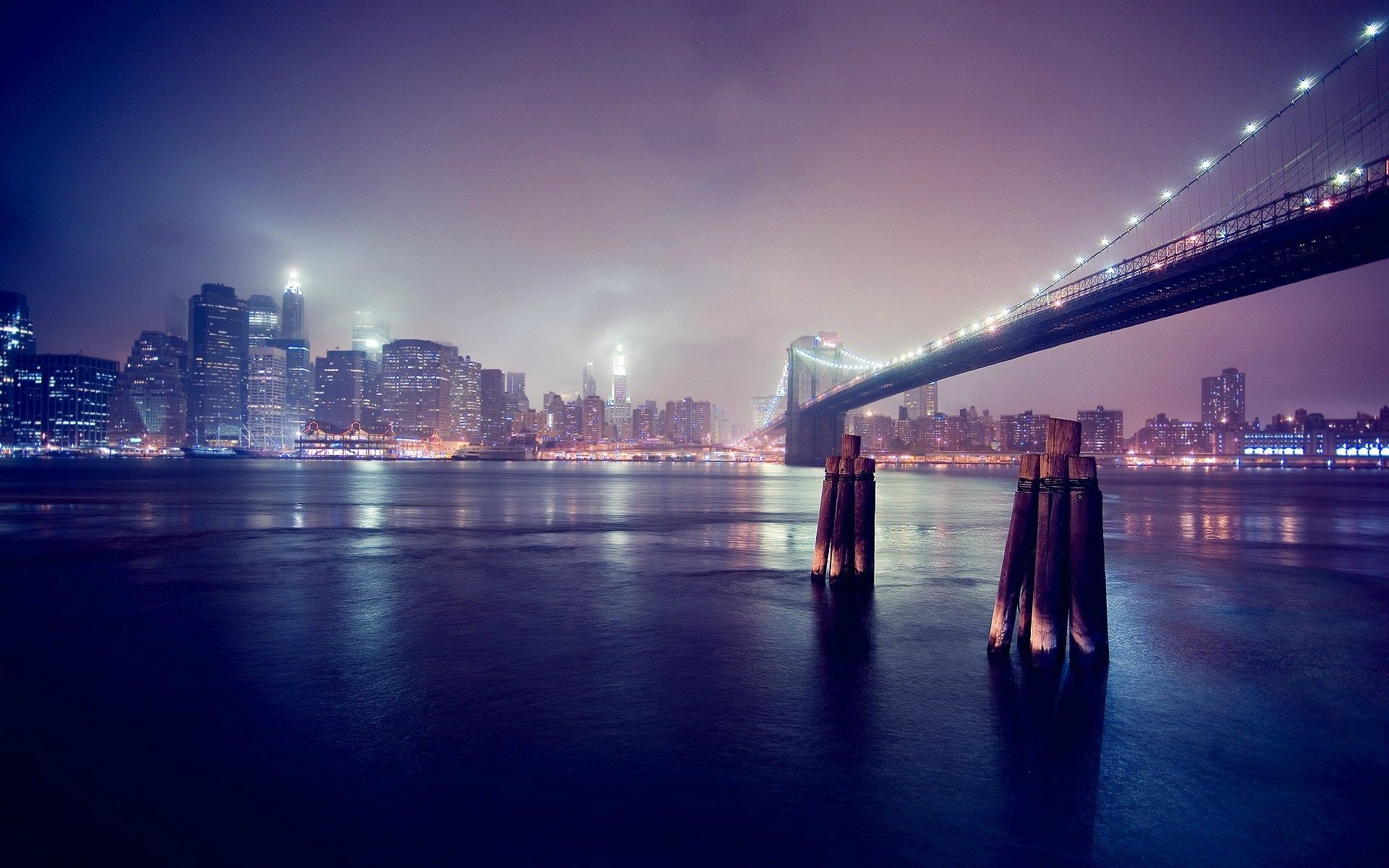 Ponte Brooklyn skyline notturno, 1920x1200 WUXGA, Desktop