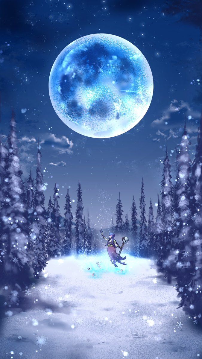 Luna piena paesaggio invernale innevato, 675x1200 Full HD Verticale, Smartphone