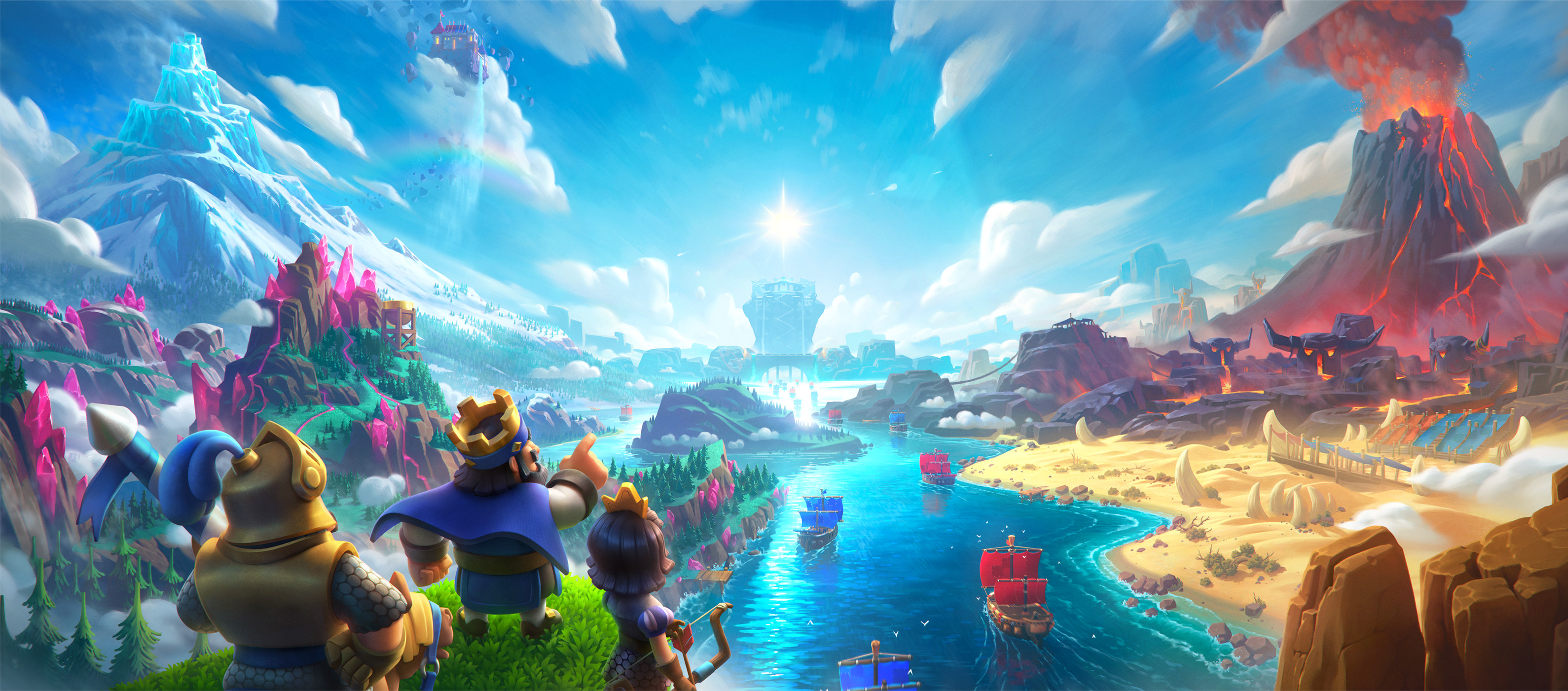 Personaggi Clash Royale paesaggio fantasy, 3179x1401 Panoramico, Dual Screen