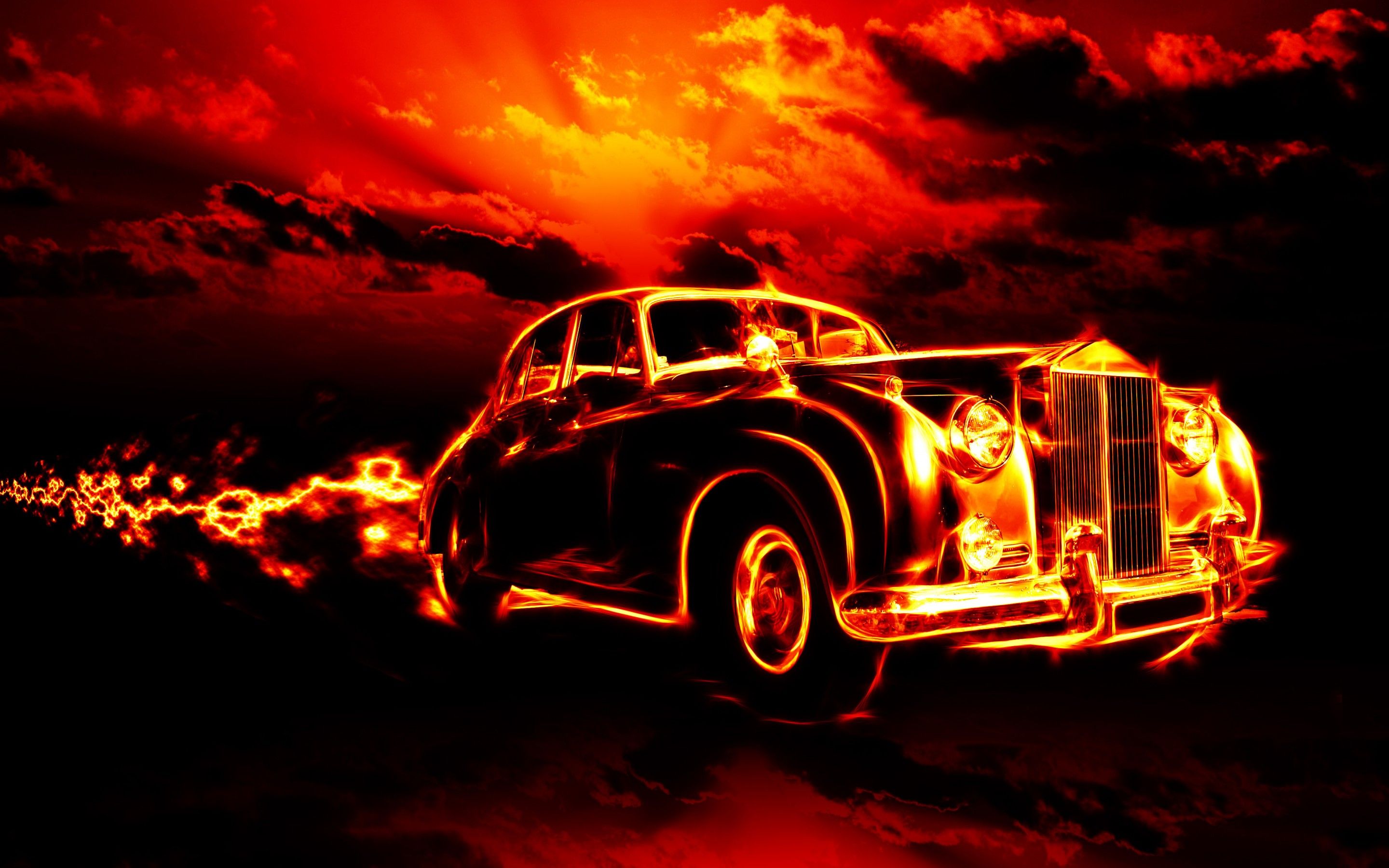 Auto classica in fiamme, 2880x1800 2K+, Desktop