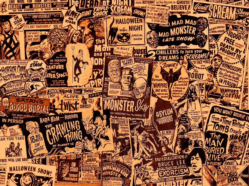Collage poster horror vintage, 1024x768 HD, Desktop