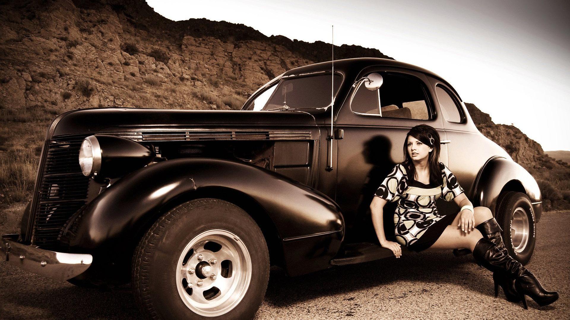 Auto d'epoca e donna, 1920x1080 Full HD, PC