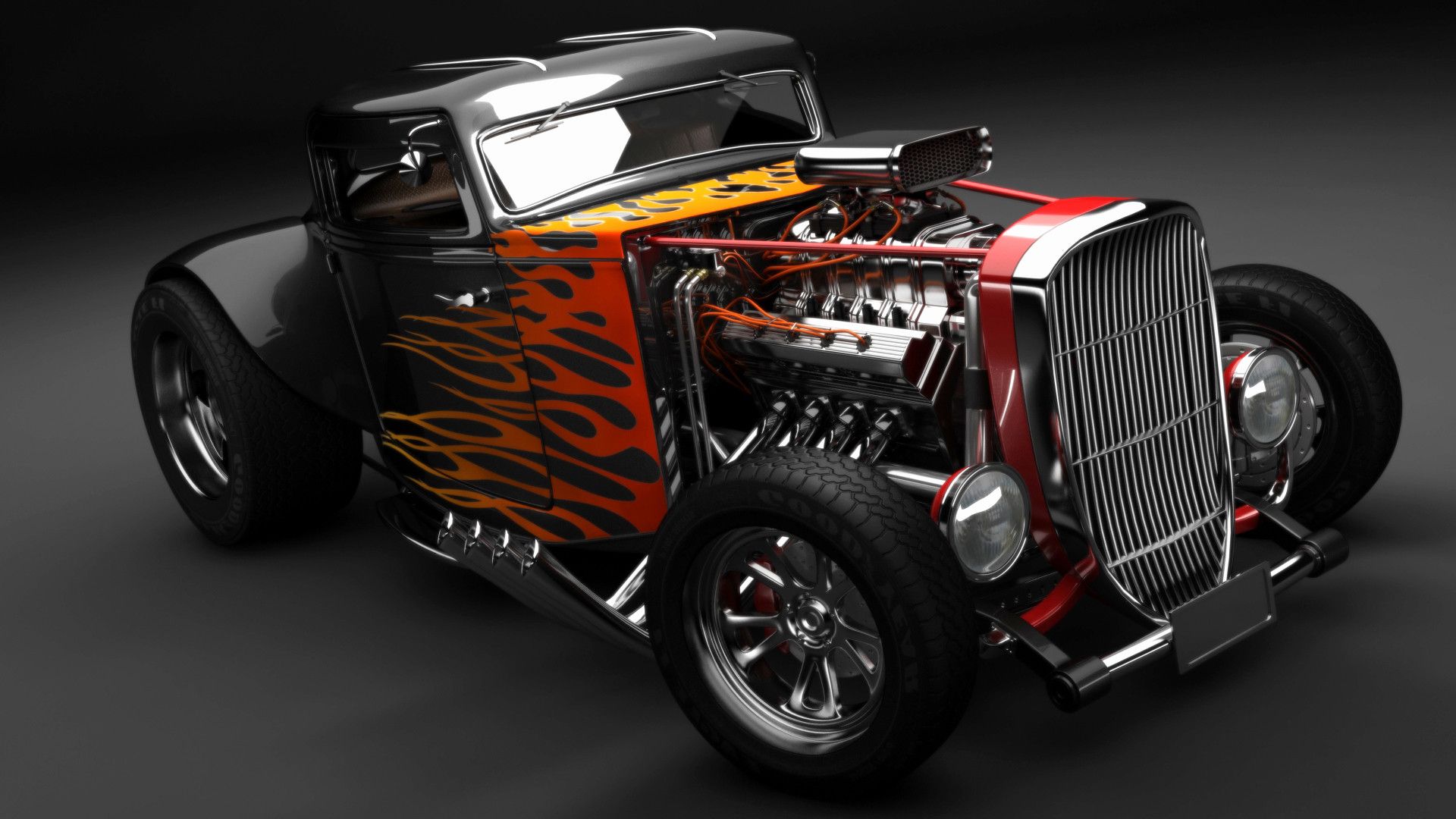 Hot rod nero con fiamme, 1920x1080 1080p, PC