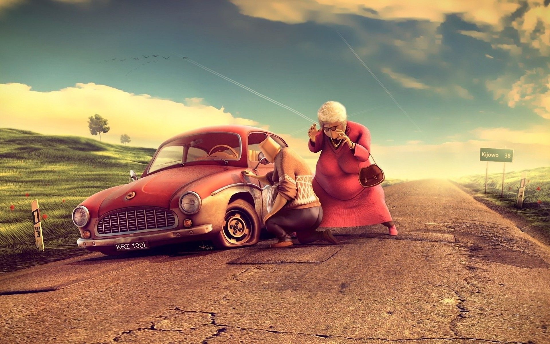 Auto d'epoca rotta cartoon, 1920x1201 Full HD+ WUXGA, Laptop