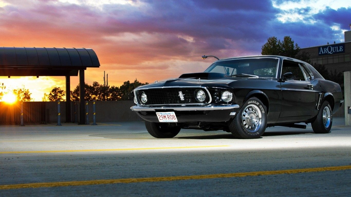 Ford Mustang 1969 nera, V8, 1366x768 720p, Ultrabook