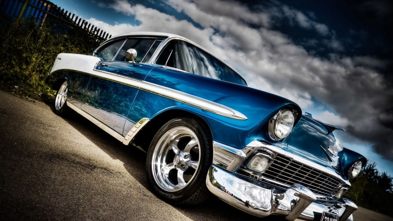 Auto classica Chevrolet blu, 1366x768 720p, Notebook