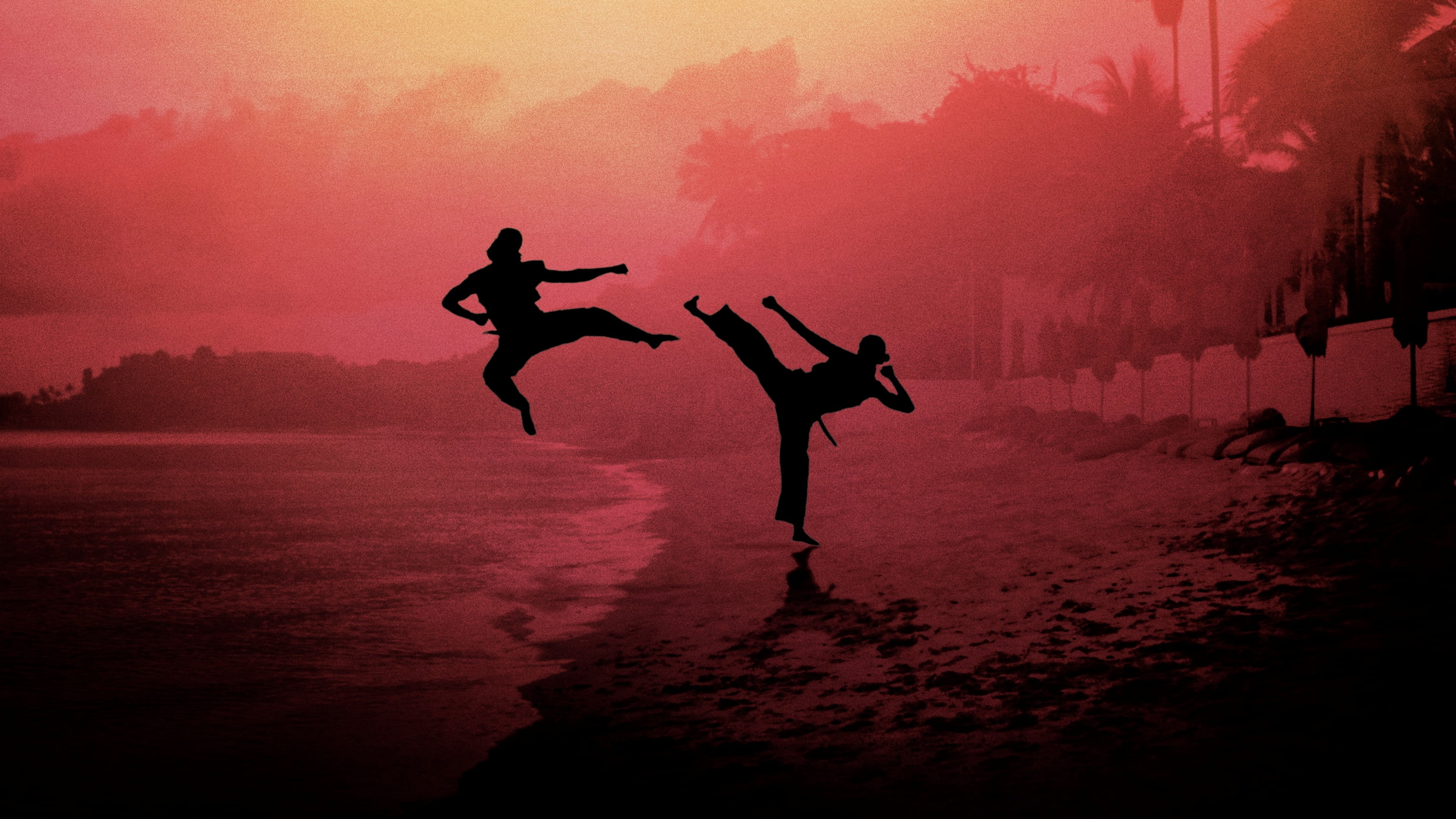 Silhouette combattenti calcio karate spiaggia, 3840x2160 4K Ultra HD, Monitor 4K