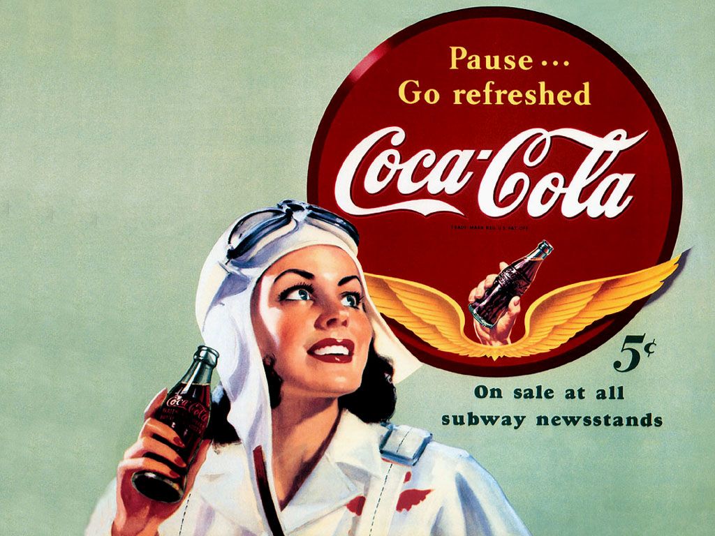 Pubblicità vintage Coca-Cola aviatrice, bevanda gassata, 1024x768 HD, Desktop
