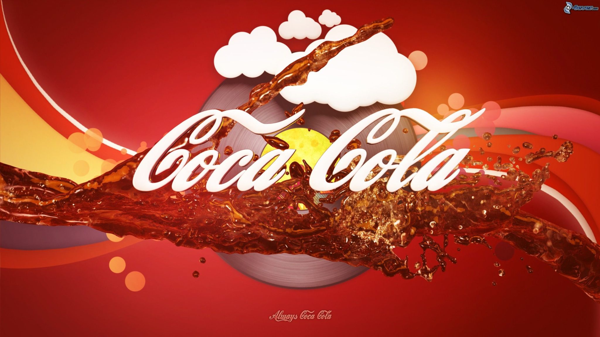 Logo Coca-Cola splash rosso, 2048x1152 alta risoluzione, PC