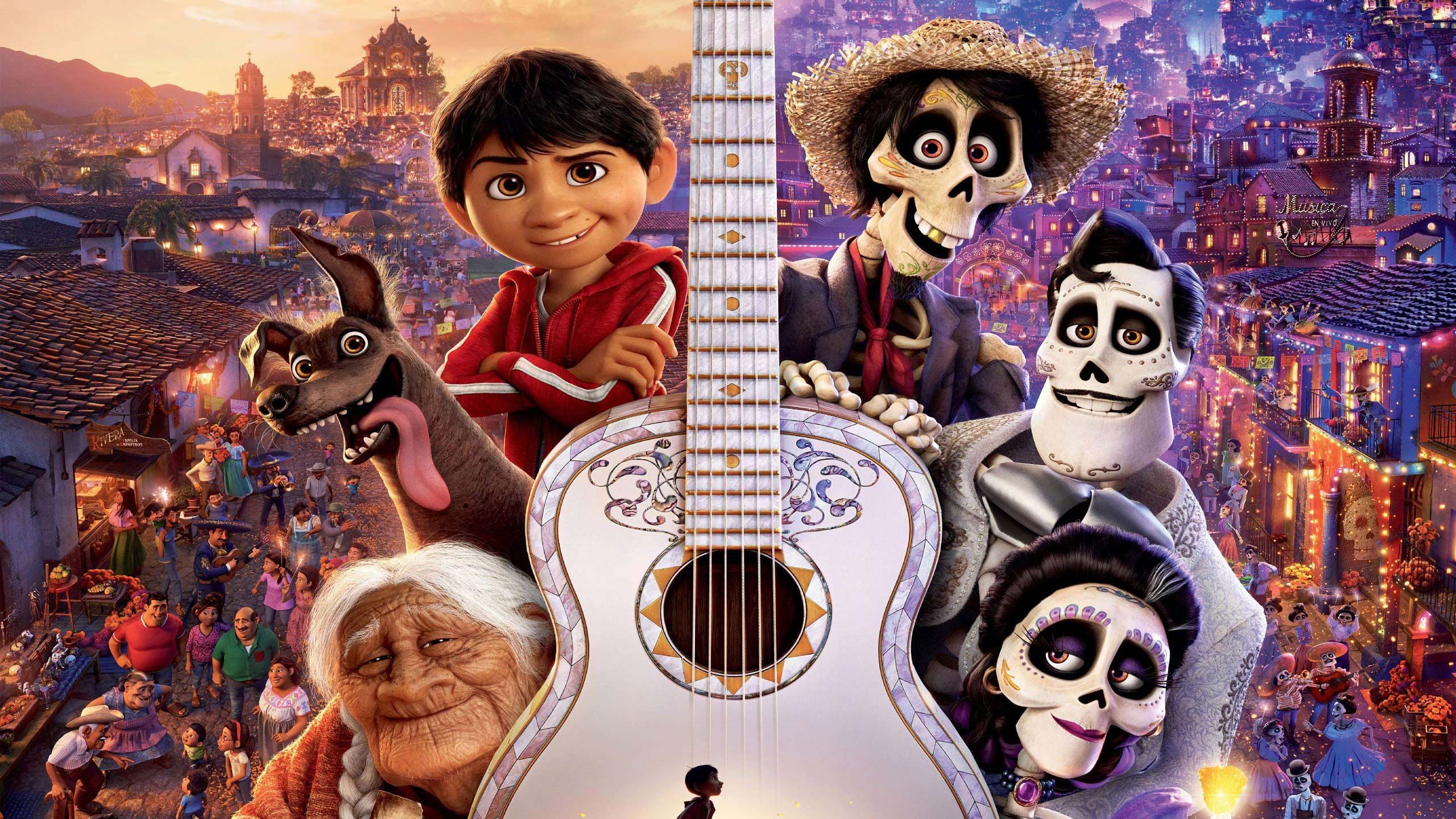 Personaggi Coco Pixar con chitarra, 2560x1440 QHD, Laptop