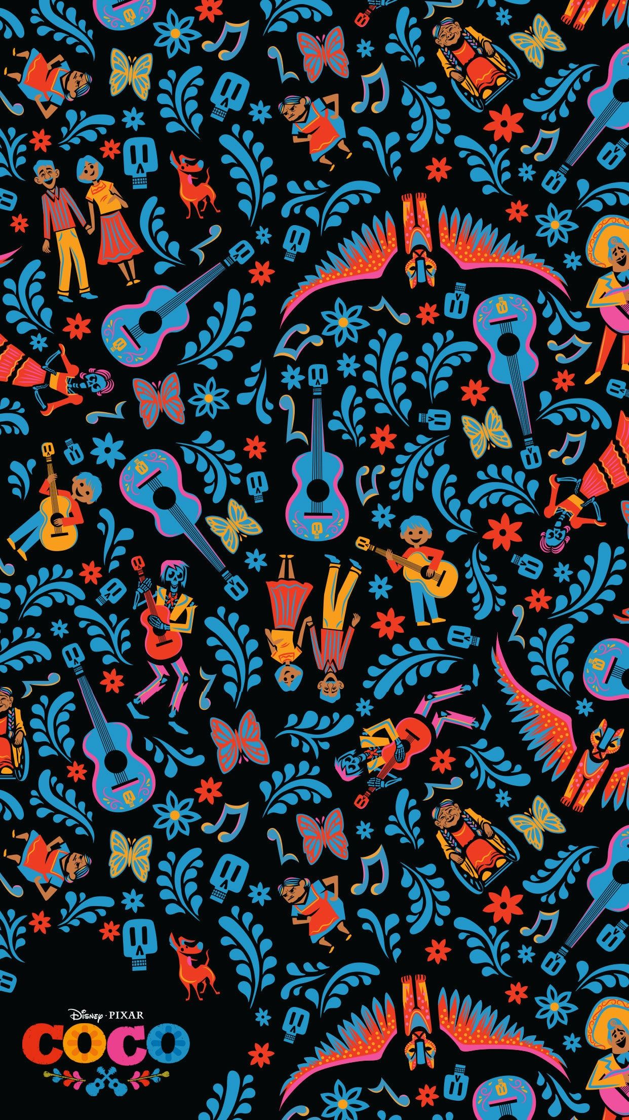 Pattern Coco Pixar personaggi colorati, 1242x2209 Verticale, POCO
