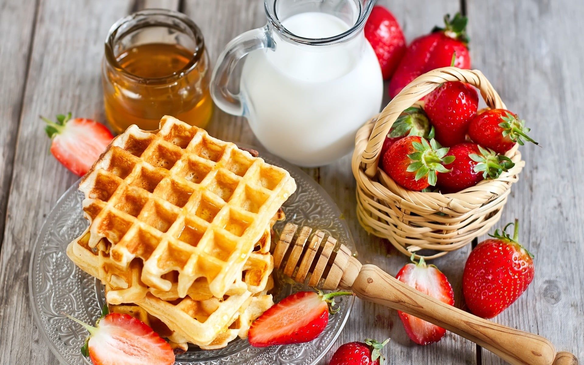 Waffle, fragole e miele, 1920x1200 Full HD+, Laptop
