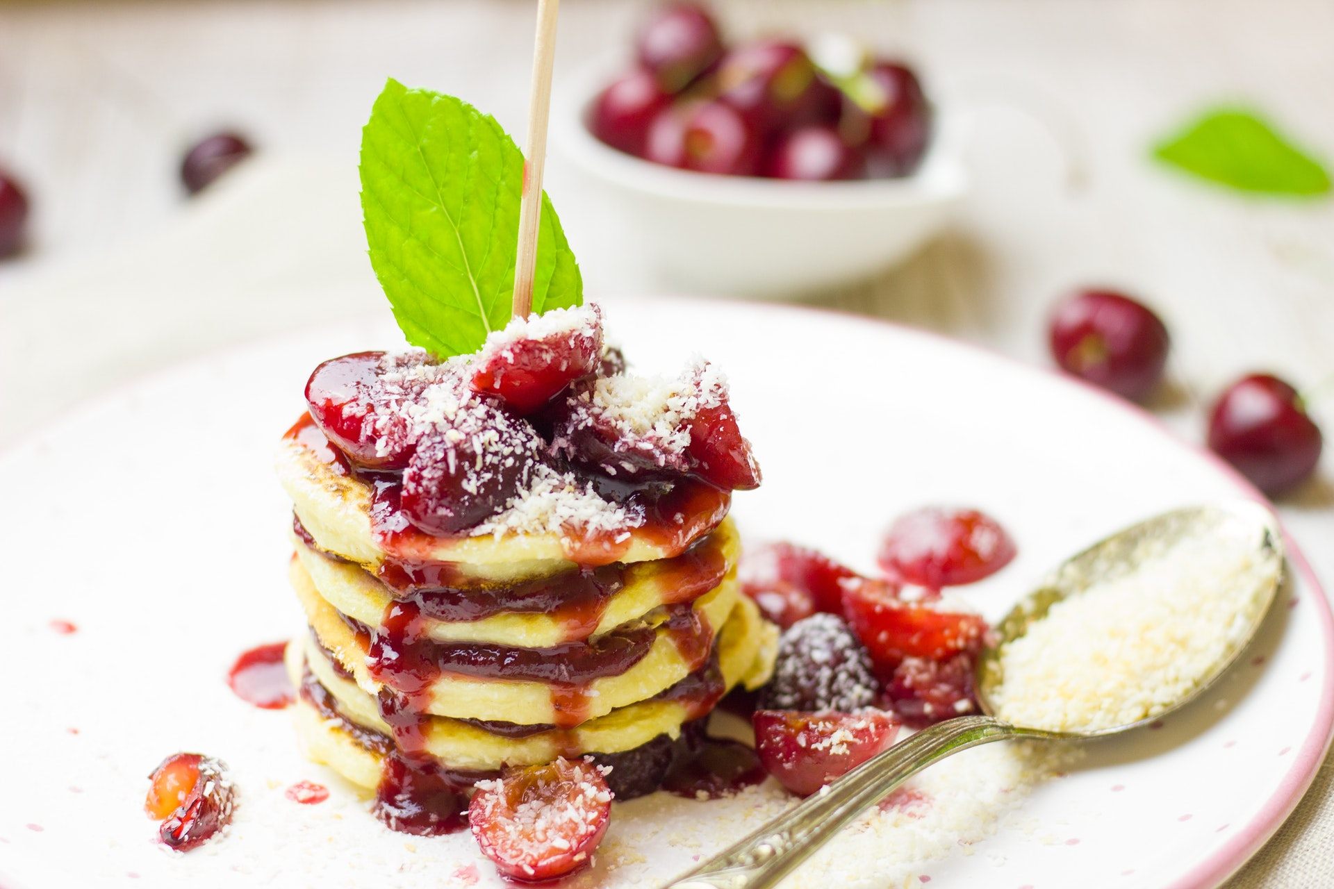 Pancake con ciliegie e cocco, 1920x1280 Full HD+ WUXGA, Desktop