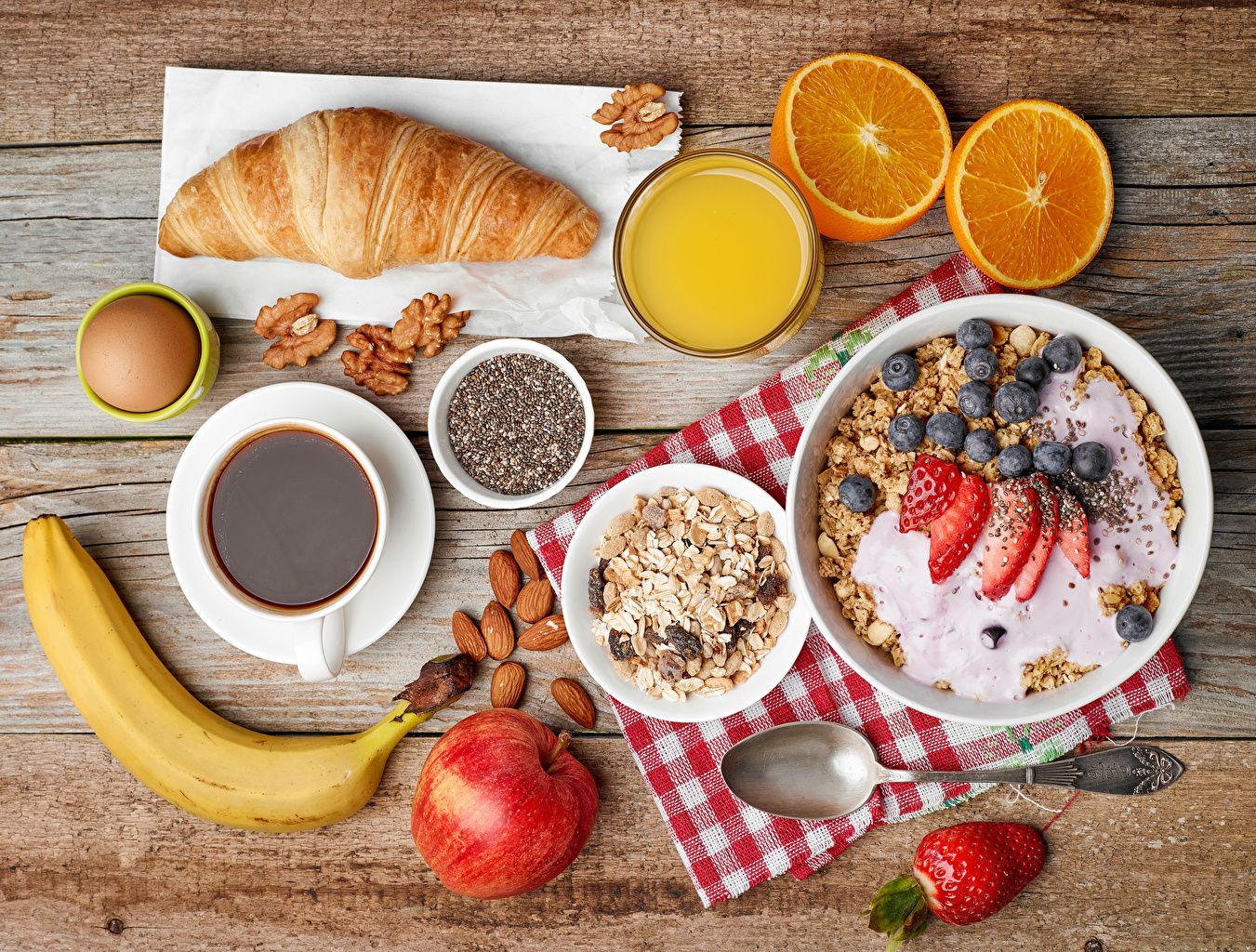 Colazione con croissant e frutta, 1351x1024 HD, Desktop