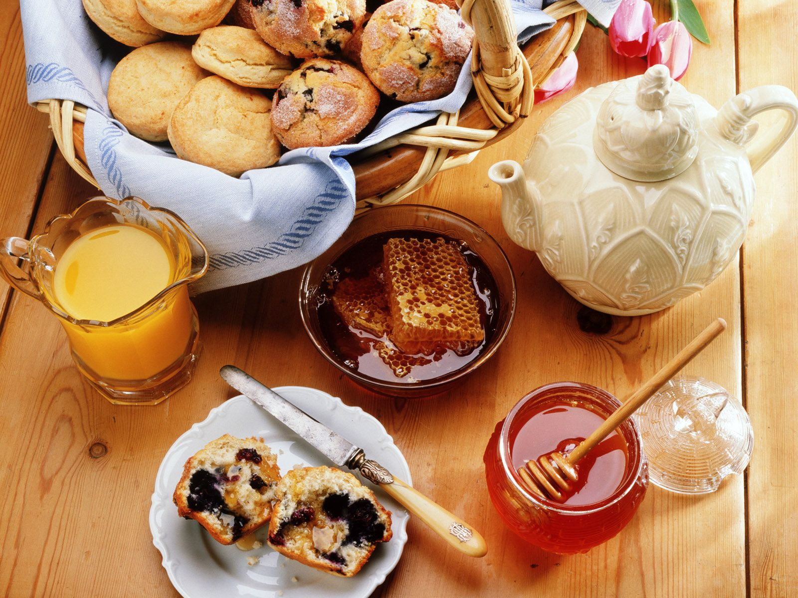 Colazione con muffin e miele, 1600x1200 900p, Desktop