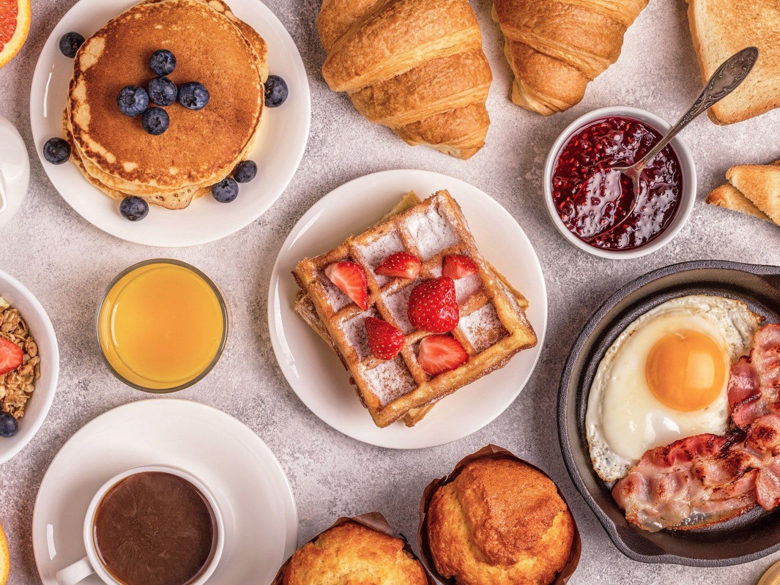 Tavola colazione varia pancake waffle, 1600x1200 HD Ready, PC