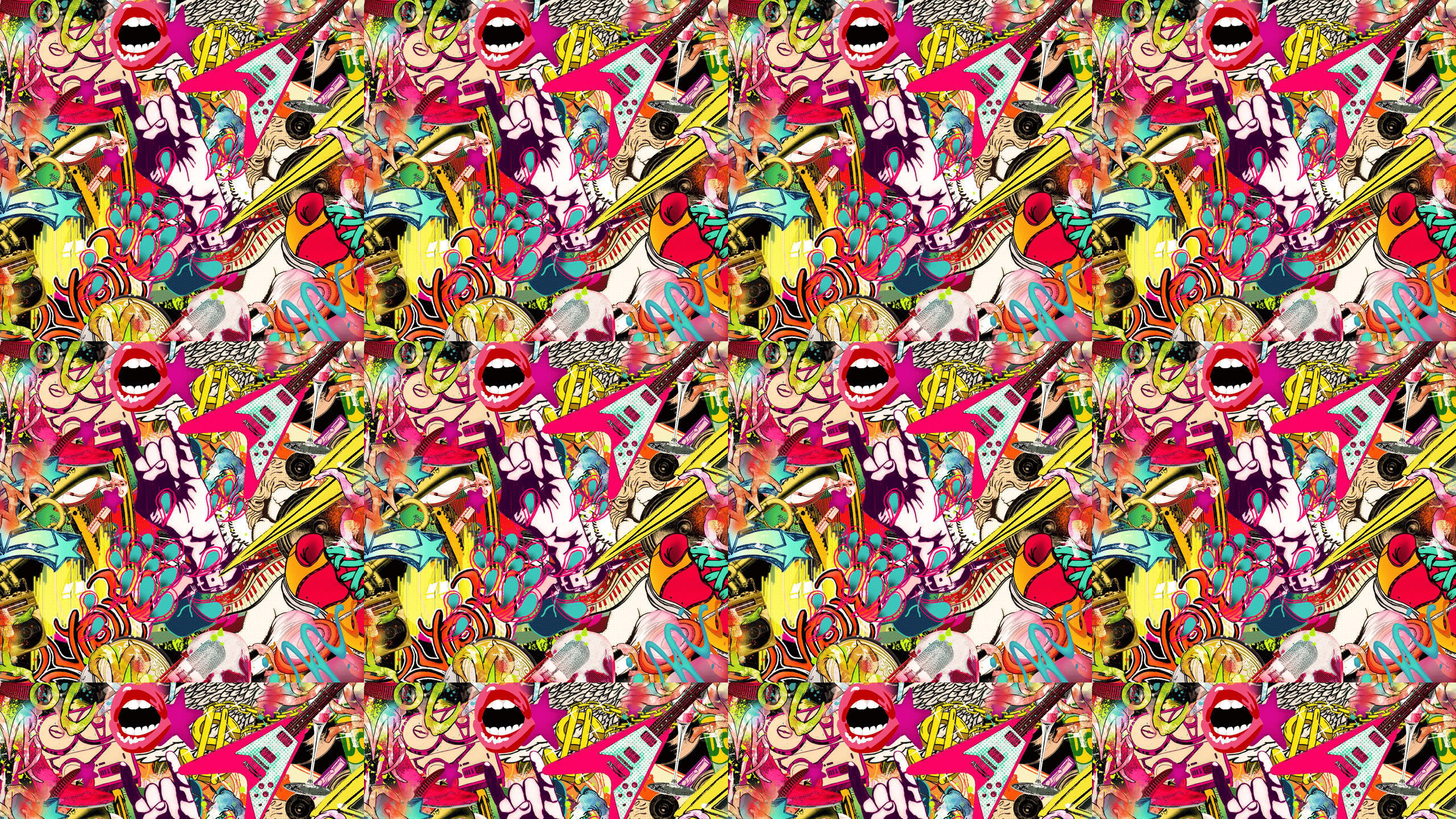 Collage adesivi colorati stile fumetto, 2560x1440 QHD, Monitor Gaming