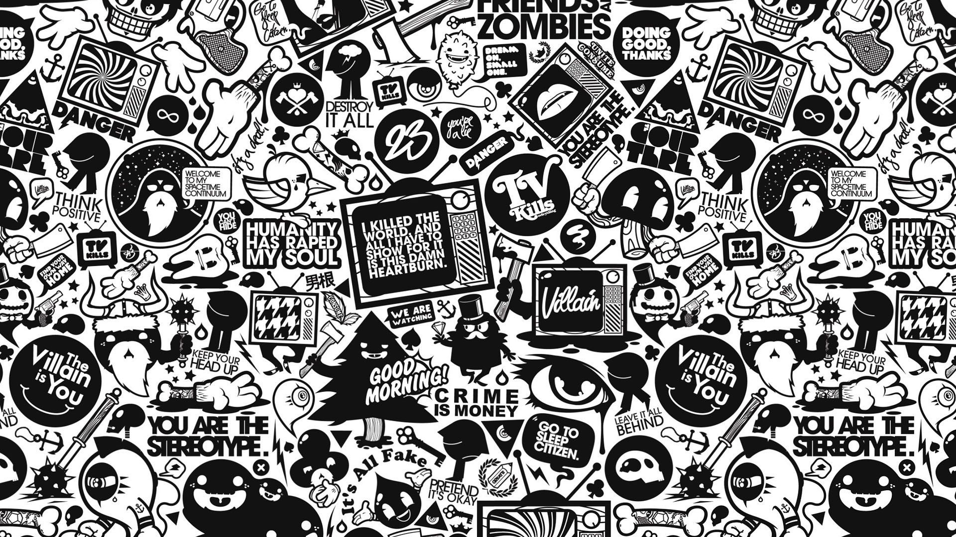 Collage adesivi bianco e nero, 1920x1080 Full HD 1080p, Desktop