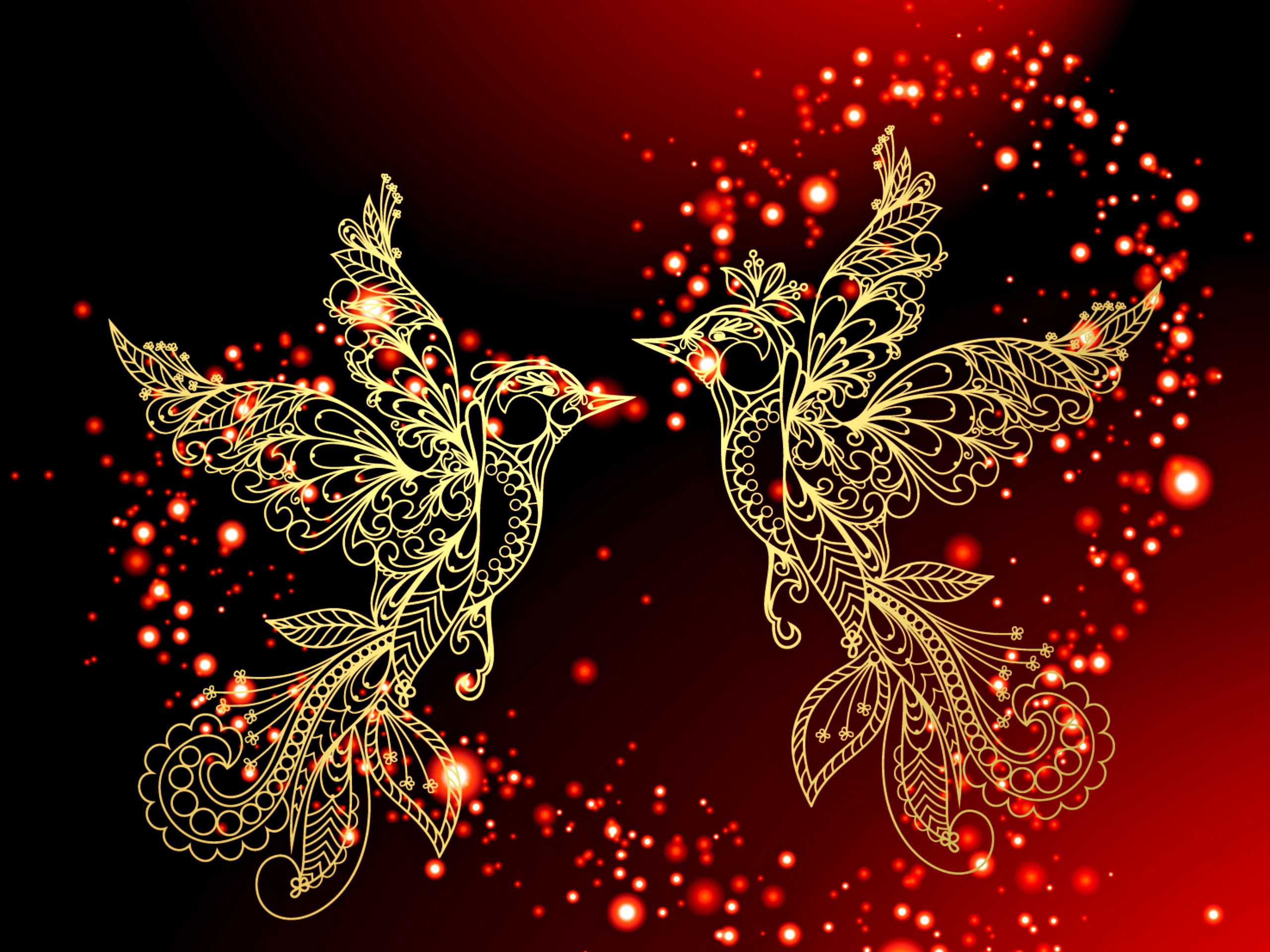 Colombe dorate ornamentali rosso, 2560x1920 WQXGA, Desktop