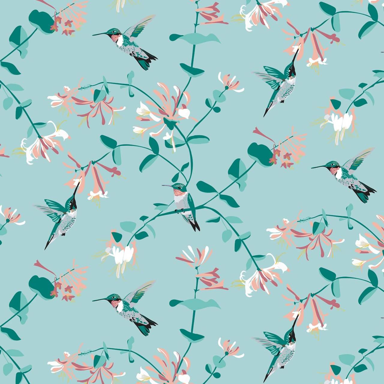 Colibrì e fiori su menta, 1280x1280 HD, Desktop