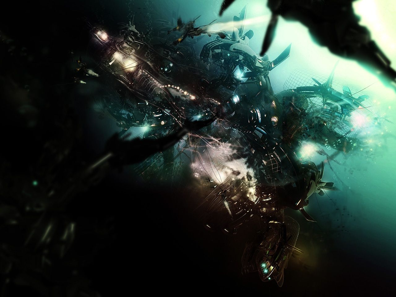 Astronave aliena render 3D scuro, 1280x960 720p, PC