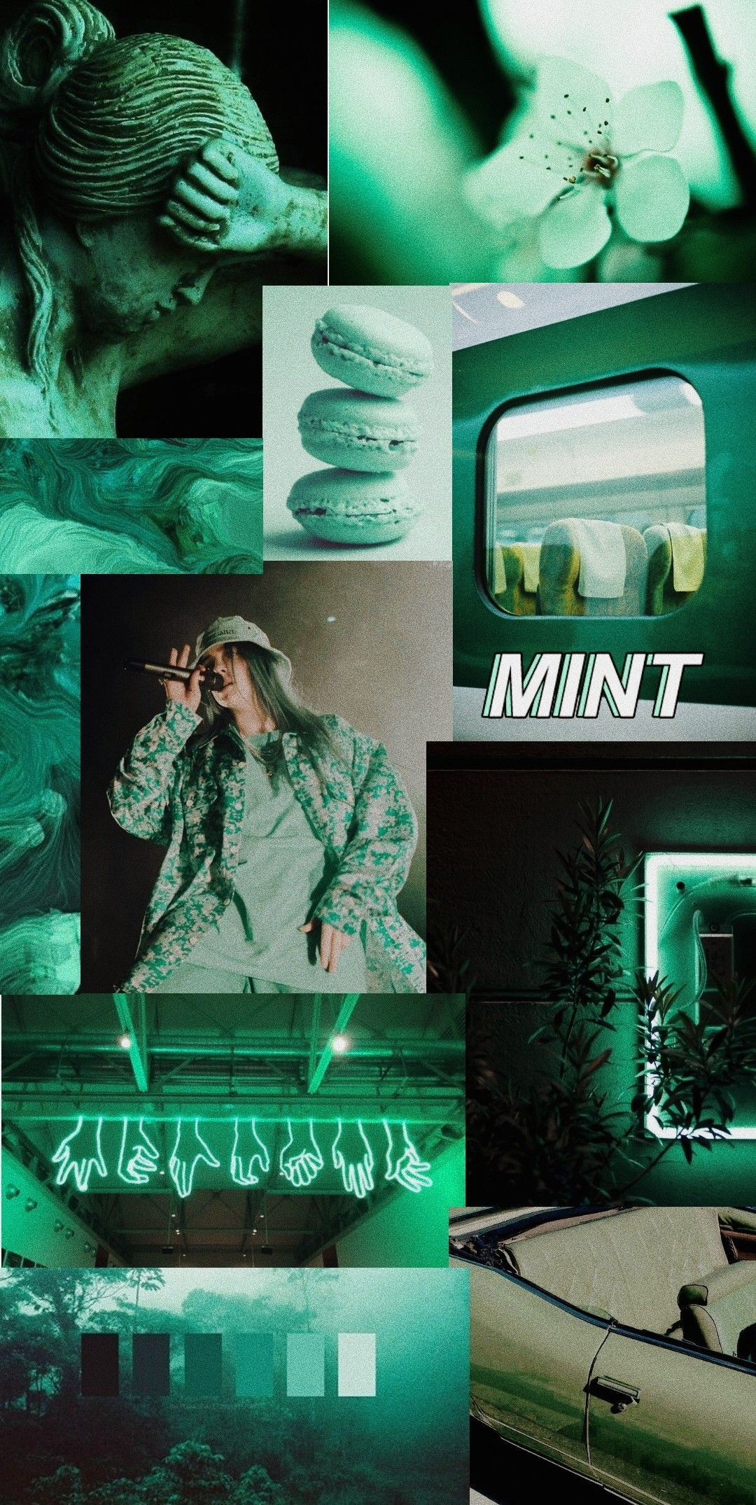 Collage estetico verde menta scuro, 1080x2150 Verticale, Mobile