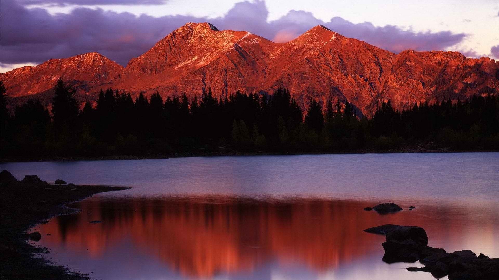 Montagne rosse tramonto lago, 1920x1080 Full HD, Desktop