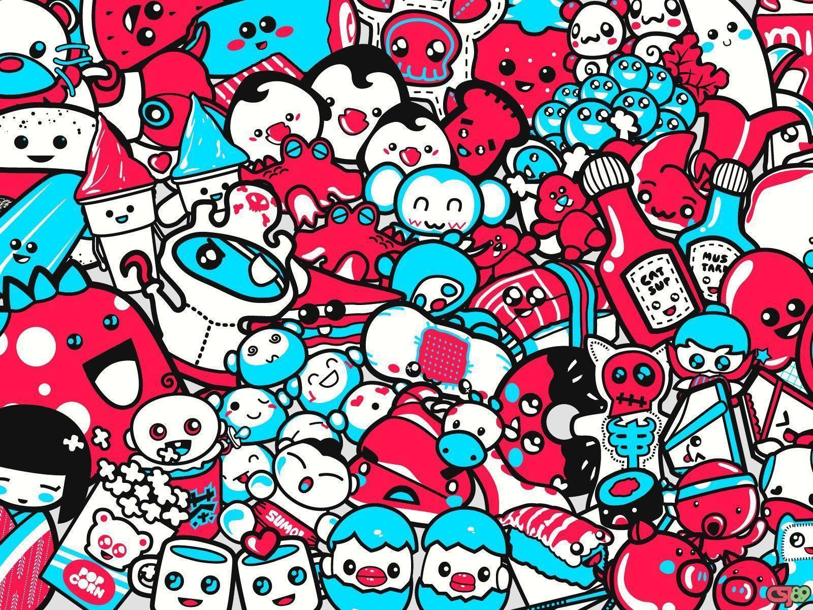 Personaggi kawaii rosa e ciano, 1600x1200 HD Ready, Ultrabook