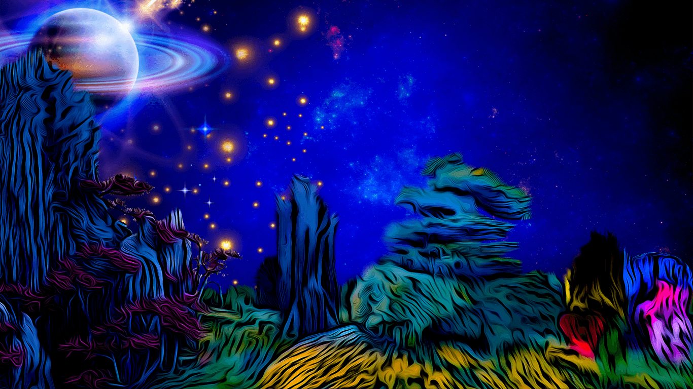 Pianeta con anelli e alberi colorati, 1366x768 720p, ROG Asus Laptop
