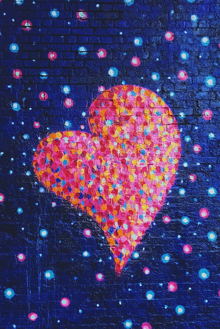 Cuore graffiti muro mattoni, arte urbana, 728x1088 Full HD Verticale, Smartphone