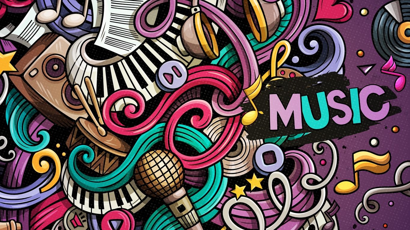 Doodle musicale colorato, 1366x768 HD, Notebook Gaming
