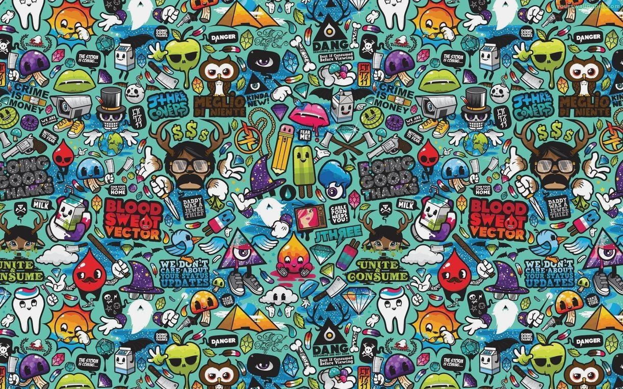 Doodle colorato pattern icone, 1222x763 HD, Notebook