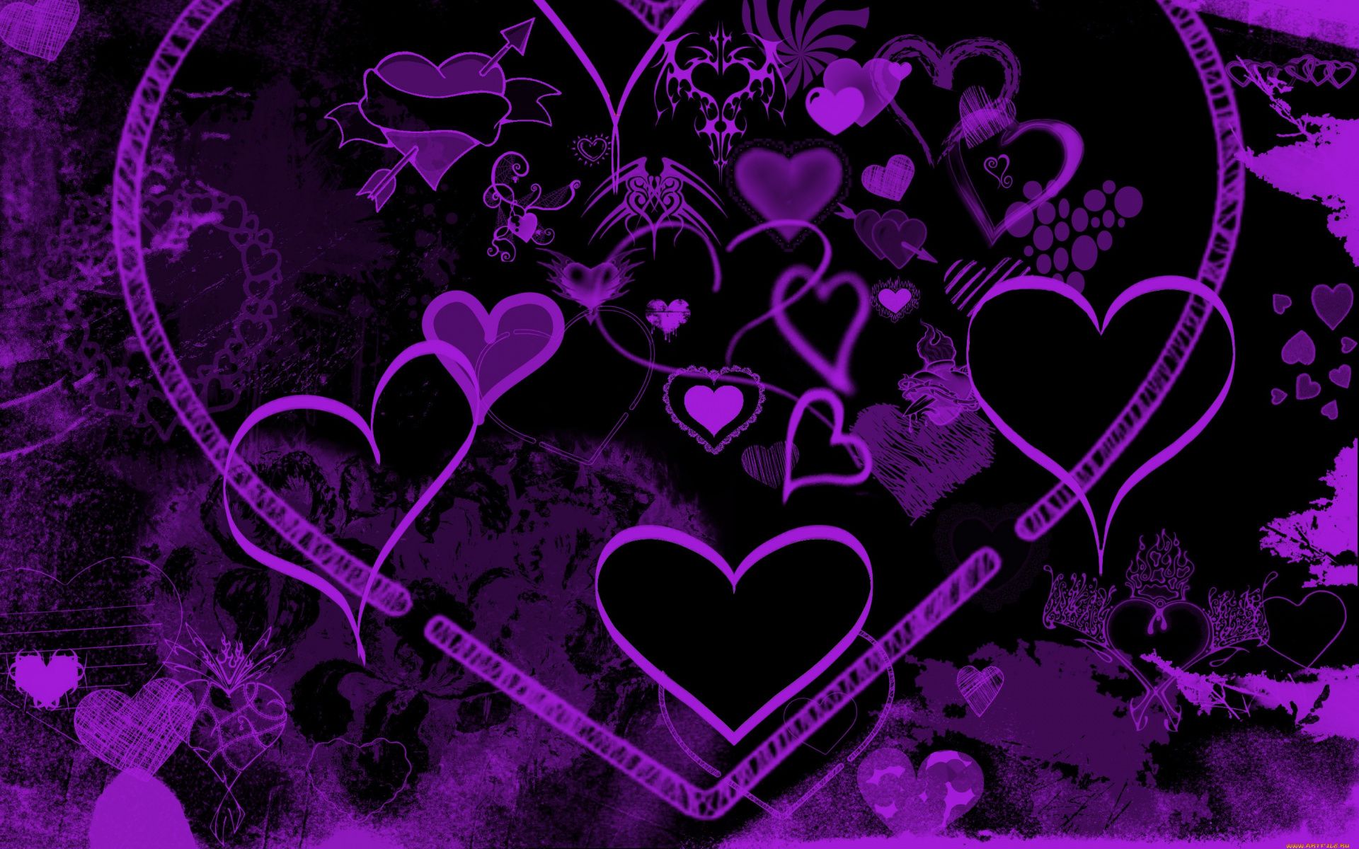 Cuori viola su nero, 1920x1200 Full HD+, Laptop