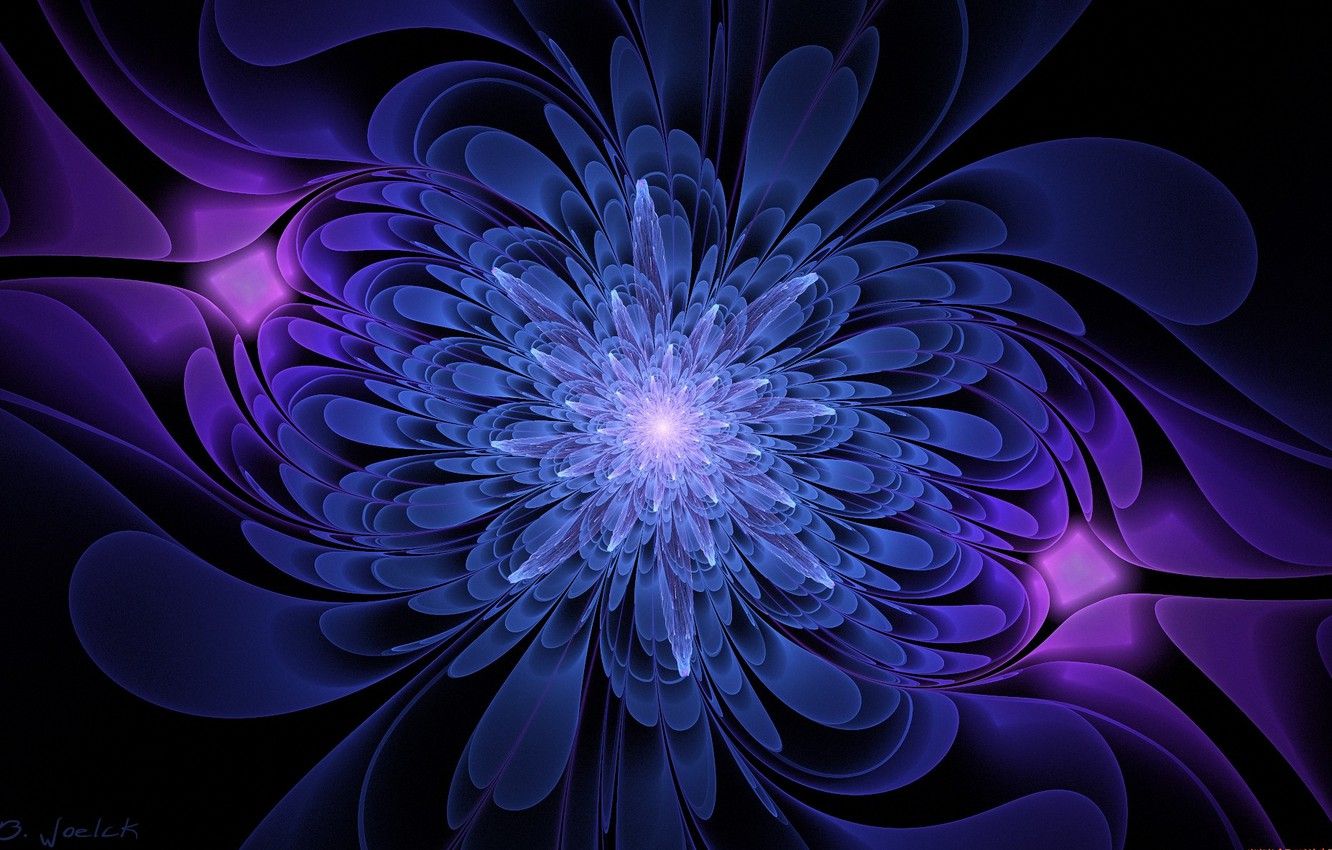 Fiore frattale blu viola, 1332x850 720p, PC