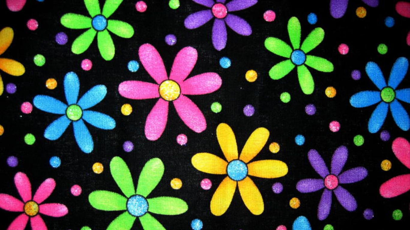 Fiori colorati su nero, 1366x768 720p, Laptop