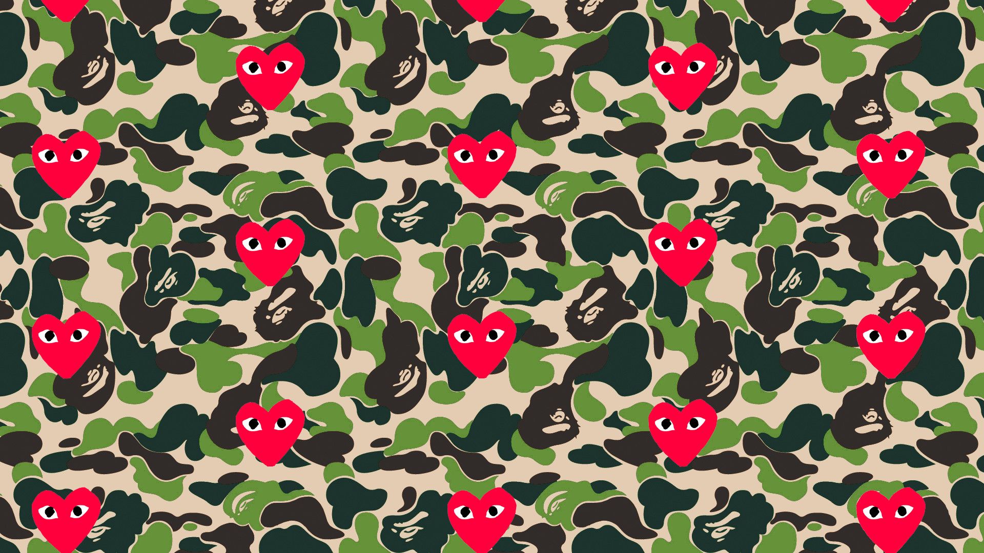Cuori CDG su camouflage, 1920x1080 Full HD, Desktop